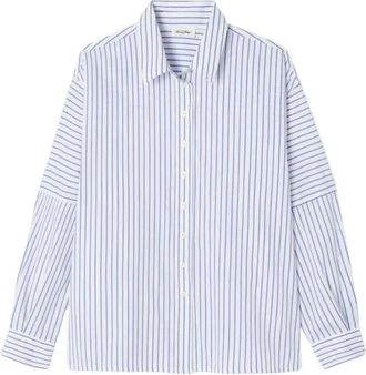 American Vintage Nurway Gestreepte Poplin Blouse - Dames - Blouses - Blauw - S - Katoen - Overhemden