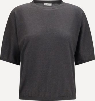 Brunello Cucinelli Maglione a maniche corte in cashmere e seta Woman S