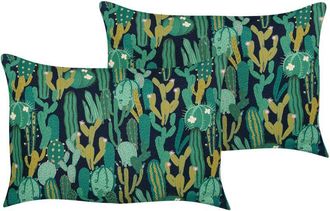 Beliani Beliani - Set of 2 Garden Cushions Outdoor Scatter Pillow 40 x 60 Rectangular Polyester Cactus Pattern Green Bussana