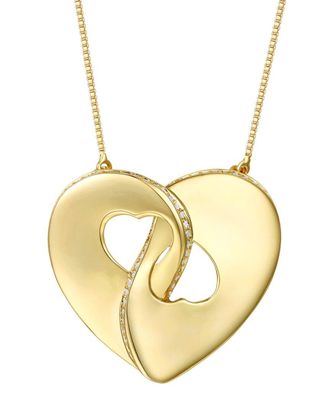 Rachel Glauber 14K Plated Cz Double Heart Entwined Necklace