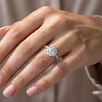 Pompeii3 1 3/8ct Halo Diamond Engagement Ring 14K White Gold Size Selectable