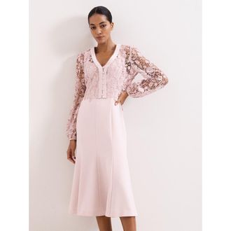 Phase Eight Ayumi Part Lace Midi Dress in Pale Pink at Nordstrom, Size 14
