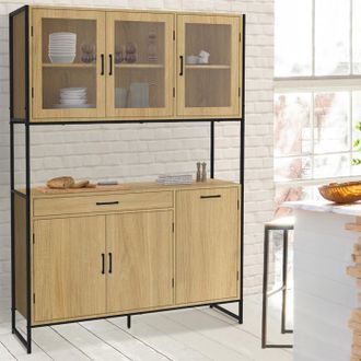 IDMarket Armario De Cocina De Cristal Detroit De 120 Cm 6 Puertas De Dise&ntilde;o Industrial + Caj&oacute;n