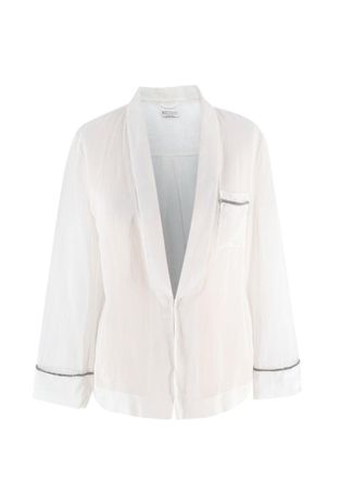 Brunello Cucinelli Ivory Sheer Embellished Gem Blouse Size XS