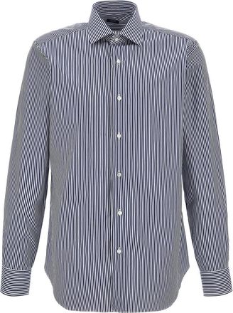 Barba Gestreept Overhemd - Heren - Casual Overhemden - Blauw - 5XL - Katoen - Overhemden
