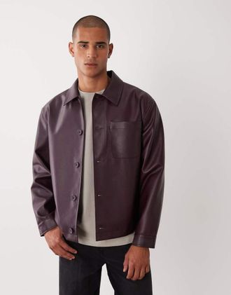 Asos Camicia giacca in pelle sintetica bordeaux-Rosso