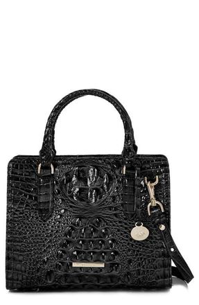 Brahmin Cami Croc Embossed Leather Satchel in Black at Nordstrom