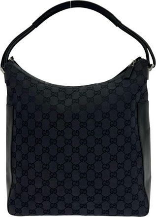 Gucci Black Canvas Leather Shoulder Bag Tote Bag (Pre-Owned)
