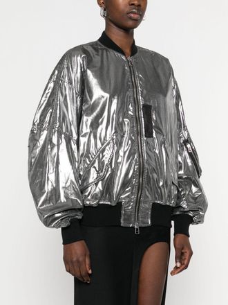 Junya Watanabe Womens Metallic Effect Bomber Jacket - Silver Cotton - Size Medium