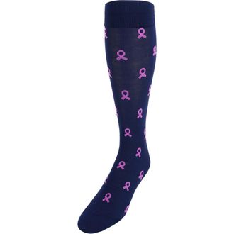 Trafalgar Store Breast Cancer Awareness Over The Calf Mercerized Cotton Socks in Navy With Pink Ribbons at Nordstrom
