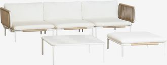 Sklum Conjunto De Jard&iacute;n Con Sof&aacute; Modular De 3 Piezas Con 2 M&oacute;dulos Esquineros, Puff Y Mesa De Centro En Acero Roubly Sklum