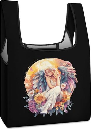 Generic Angelsflowers Shopping Bag Reusable Grocery Tote Bag Foldable Handbag for Travel Picnic