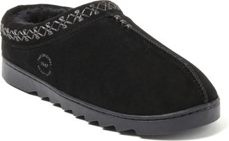 Dearfoams Womens Doreen Genuine Suede Clog Slipper With Embroidery