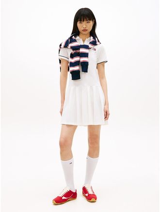 Tommy Hilfiger Womens Tommy Jeans Pleated Polo Mini Dress - White - XL