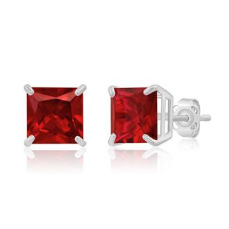 MAX + STONE 14k Yellow or White Gold 7mm Princess Cut Gemstone Square Stud Earrings