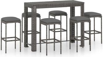 vidaXL Muebles De Bar Para Jard&iacute;n 7 Pzas Cojines Rat&aacute;n Sint&eacute;tico Gris Vidaxl