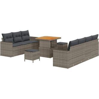 vidaXL Conjunto De Sof&aacute; De Jard&iacute;n 10 Pcs Gris Rat&aacute;n Sint&eacute;tico Vidaxl