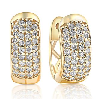 Pompeii3 1/4ct Diamond Pave Huggie Hoops Tiny Womens Earrings Yellow Gold 1/3 Tall