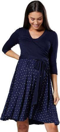 Happy Mama Womens Maternity Waist Tie Nursing Dress 525 (Navy and Navy with Stars, UK 16/18, 2XL)