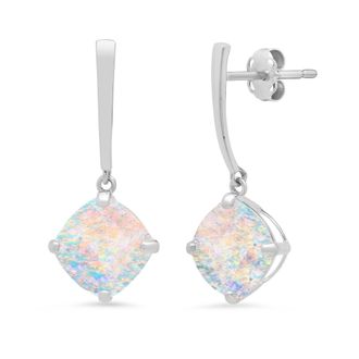 MAX + STONE 14k White Gold Solitaire Cushion-Cut Gemstone Drop Earrings (8mm)