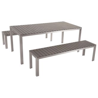 Beliani Conjunto De Comedor 6 Plazas De Metal Gris Plateado Cepillado 2 Bancos Nardo