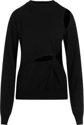 Sportmax Holiday Cutout Zwarte Pullover van Virgin Wool - Dames - Ronde hals truien - Zwart - S - Truien & Vesten