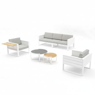 Kactus Republic Conjunto jardin MONACO 5 Piezas en Blanco y Madera mk256