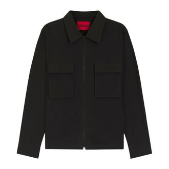 HUGO BOSS Hugo, Light Jackets, male, Black, Size: XS Stretch Cotton Shirt