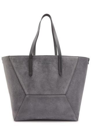 Brunello Cucinelli Bead Medium Suede Tote - Grey - One Size