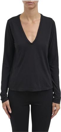 James Perse T-shirt a maniche lunghe con scollo a V profondo - - Tops - Donna - Nero - L