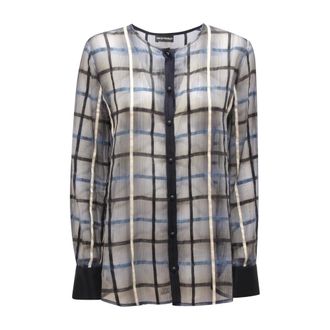 Armani Blouses, female, Blue, Size: M Q1365 Linen/Silk Shirt