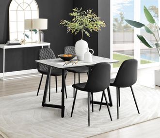 Furniturebox Carson White Marble Effect Dining Table & 4 Corona Black Leg Chairs