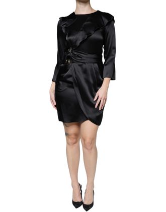 Emporio Armani Satin Long Sleeves Wrap Sheath Mini Womens Dress (Pre-Owned)