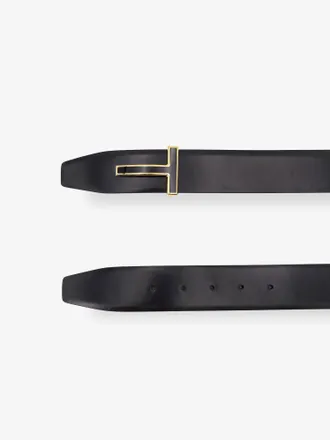 Tom Ford Mens Leather Belt With Metal Logo Buckle Black