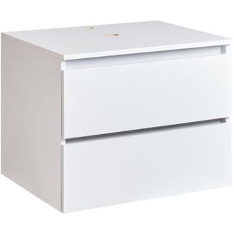Beliani Armadietto da bagno sospeso a parete Fronte scanalato 2 cassetti 60 x 47 cm Marmo bianco Serra
