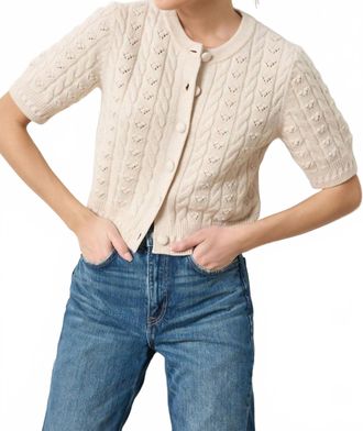 Lilla P Short Sleeve Cardigan Sweater In Oat