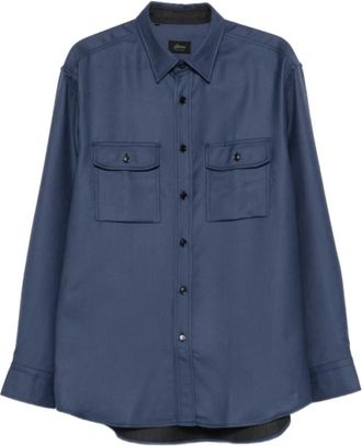Brioni Flap-Pockets Shirt - Heren - Casual Overhemden - Blauw - XL - Wol - Overhemden