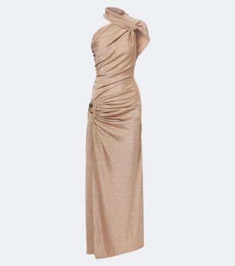 CHRISTOPHER ESBER Embellished one-shoulder jersey lam&eacute; gown