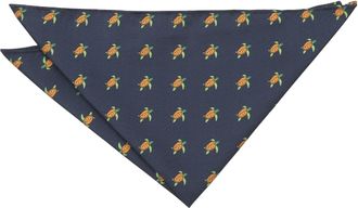 DQT Mens Embroidered Animals Novelty Handkerchief Pocket Square - Navy Blue Turtle