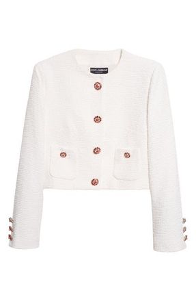 Dolce & Gabbana Cotton Blend Raschel Tweed Jacket in W0001 Bianco Naturale at Nordstrom, Size 10 Us