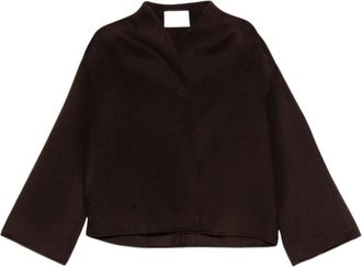 Soft Goat High Neck Boxy Jacket - Dames - Zomerjassen - Bruin - S - Wol - Jassen