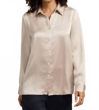 Foxcroft Bianca Beyond Silk Long Sleeve Shirt Top In Champagne