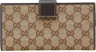 Gucci Beige Brown Gg Canvas Leather Wallet (Bi-Fold) (Pre-Owned)