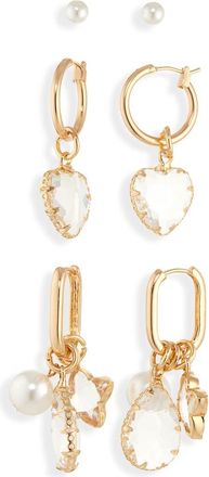 Tasha Set of 3 Mixed Crystal Stud & Drop Earrings Earrings in Gold at Nordstrom Rack