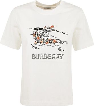 Burberry Equestrian Knight Design Katoenen T-shirt - Dames - T-shirts - Wit - L - Katoen - Tops