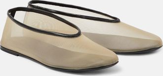 Khaite Marcy leather-trimmed mesh ballet flats