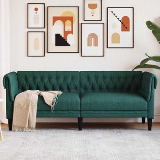 vidaXL Vidaxl - Sof&aacute; Chesterfield De 3 Plazas Tela Verde Oscuro