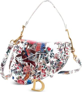 Dior Borsa a spalla Saddle media in pelle con stampa e tracolla - Multicolore