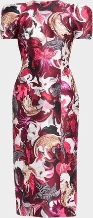 Mary Katrantzou Surene Floral-Print Midi Sheath Dress