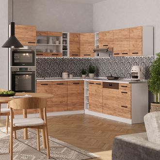 Vicco Cocina Esquinera R-line, Oro Potencia Roble/blanco, 237 X 247 Cm Sin Encimera